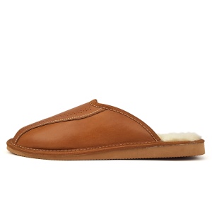 Profil lateral al papucilor bărbați Leather Core Classic Brown cu talpă ușoară din EVA.