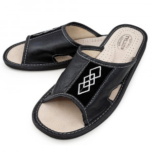 Papuci de Casa Barbati Material Piele Culoare Negru Model 'Black Diamond' Soft