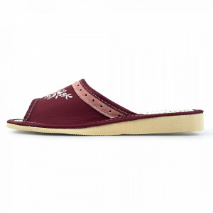 Papuci de Casa Dama din Piele, Sezon Vara, Culoare Burgund Model 'Naama Burgund'