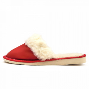 Papuci de Casa Dama Imblaniti cu Lana de Oaie Model 'Joy Season' Red
