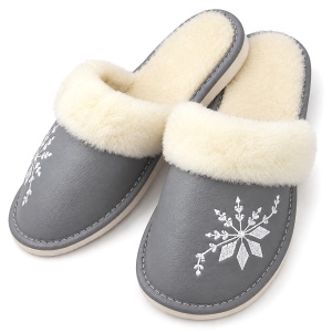 Papuci de Casă Damă Îmblăniți cu Lână Model 'Frost Kiss' Gray