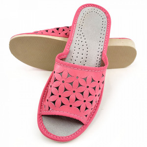 Papuci de Casa Dama Material Piele Culoare Rosu Model 'Flower Patrol' Pink