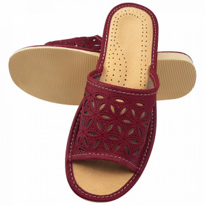 Papuci de Casa Dama, Material Piele, Culoare Visiniu, Model 'Elaborate Patrol' Burgundy