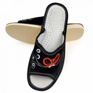 Papuci de Casa Dama Material Piele Intoarsa Culoare Negru Model 'Dream Butterflies' 🦋