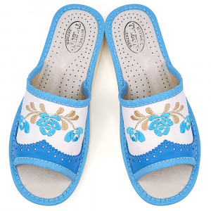 Papuci de Casa Dama Material Piele Model 'Mesopotamia' Blue