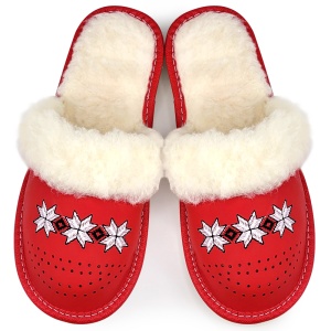 Papuci de Casă Damă Plușați Îmblăniți cu Lână Model 'Florence' Red | Eleganță Italiană