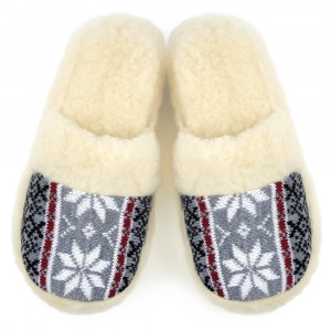 Papuci de Casa din Lana de Oaie Culoare Gri Model 'Geometry' Gray Winter