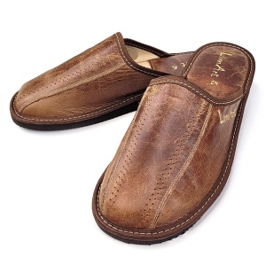 Papuci de Casa din Piele cu Talpa Groasa Culoare Maro, Model 'Luxury Man' Classic brown