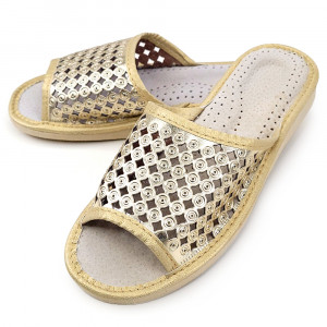 Papuci de Casa din Piele Culoare Auriu Model 'Summer Circles' Gold