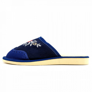 Papuci de Casa din Piele Intoarsa Imblaniti cu Lana Model 'London Brogue Inspire' Dark Blue