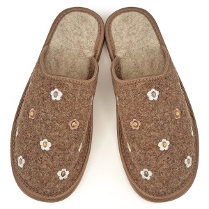 Papuci de Casă din Postav Model 'Rustic Flower' Brown Bosaco®