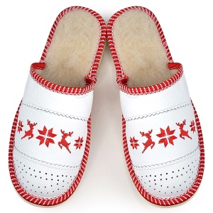 Papuci de Casă Îmblaniti cu Lână Model 'Nordic Tradition' Snow | Căldură și Bucurie