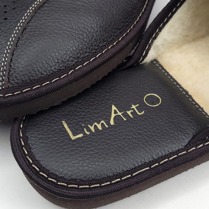 Papuci de Casa Premium din Piele Naturala Imblaniti cu Lana Model 'Morocco' Dark Brown