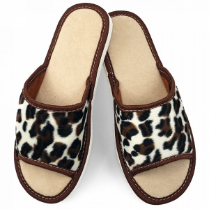 Papuci de Casa Vara Culoare Alb Model Animal Print 'Leopard'