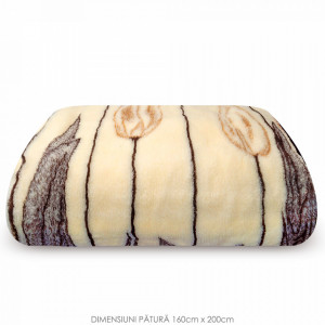 Patura din Lana Naturala de Oaie 100% Model 'Tulips Aesthetic' Marime 160 x 200, 1 Bucata