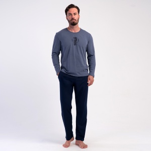 Pijama Bărbați din Bumbac 100% Vienetta|MAN 'One Step Up Level II' Fume Grey