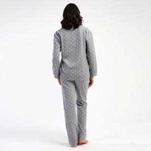Pijama cu Nasturi din Flanel (Polar) Vienetta, Model 'Snmow Dots' - Prezentare pijama vedere din spate.