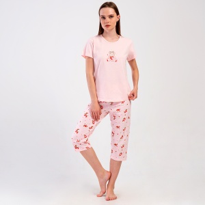 Pijama Damă cu Pantalon Trei Sfert Vienetta 'Sweet Little Bear' | Bumbac Natural Respirabil