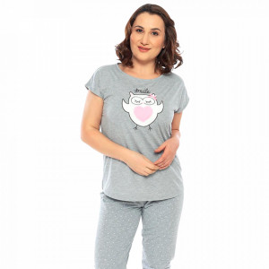 Pijamale Confortabile Marimi Mari Vienetta Model 'Smile Heart' Gri Melange