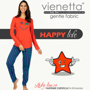 Pijamale Dama din Bumbac 100% Model 'Happy Life' Red