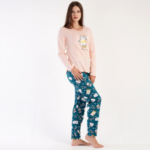 Pijamale Dama din Bumbac 100% Vienetta, Model 'Never Stop Dreaming' Pink 
