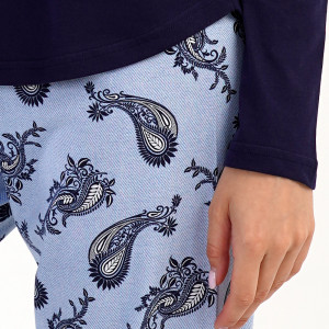 Pijamale Dama din Bumbac 100% Vienetta, Model 'Shine Bright' Dark Blue