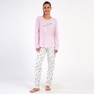 Pijamale Dama din Bumbac Vienetta Model 'Ladybug Love' Rosebloom | Confort și Romantism. Prezentare din față.