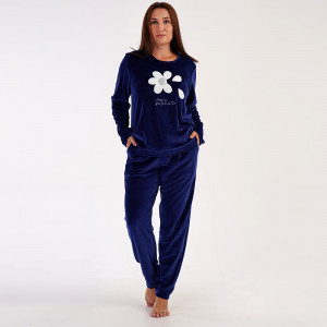 Pijamale Dama Marimi Mari din Soft Velur Vienetta Model 'Love Me Too' Blue