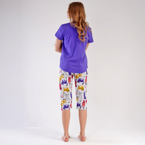 Pijamale Dama Vienetta din Bumbac 100%, Model 'Born To Be Happy' Purple