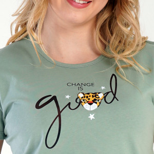 Pijamale Dama Vienetta din Bumbac 100%, Model 'Change is Good' Green