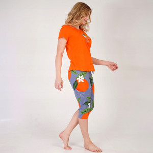 Pijamale Dama Vienetta din Bumbac 100%, Model 'So Much Hug' Orange 🍊
