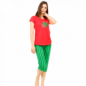 Pijamale Dama Vienetta din Bumbac cu Pantalon 3/4 Model 'Hello Summer' Red