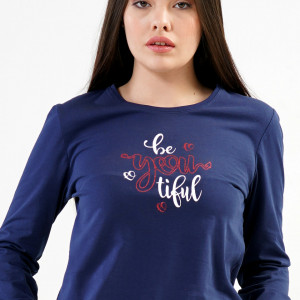 Pijamale Vienetta din Bumbac Model 'Be You Tiful' Blue
