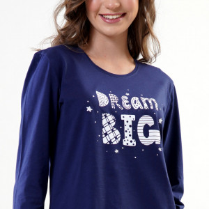 Pijamale Vienetta din Bumbac Model 'Dream Big' Blue