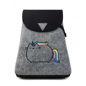 Rucsac din Postav cu Maner si Bretele Model 'Rainbow Mood' Gray