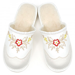 Sheepskin Leather Slippers 'London Brogue' White