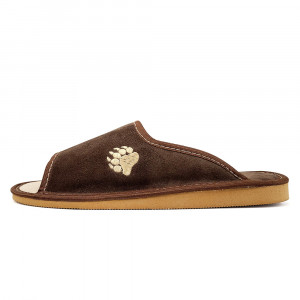 Papuci de Casa din Piele Intoarsa Model 'Wild Bear' Culoare Maro
