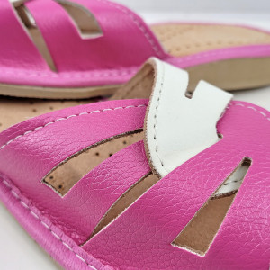 Papuci de Casa Vara din Piele Culoare Alb/Roz Model 'Summer Candy' Pink