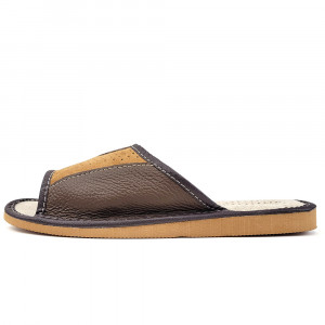 Papuci de Casa Vara din Piele Culoare Maro Model 'Steady Ground' Brown