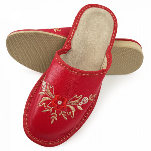 Papuci de Casa Vara din Piele Culoare Rosu Model 'Red Proteea'