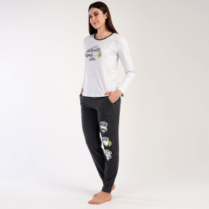 Pijamale Dama Confortabile Vienetta, Model 'All You Need is Coffee' Gray