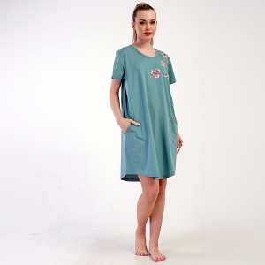 Vienetta 'Nissa' 100% Cotton Nightgown with Pockets Silver Pine | Elegance and Comfort
