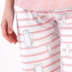 Pijamale Dama din Bumbac 100% Vienetta, Model 'Love Story'. Prezentare pijama detaliu pantalon.