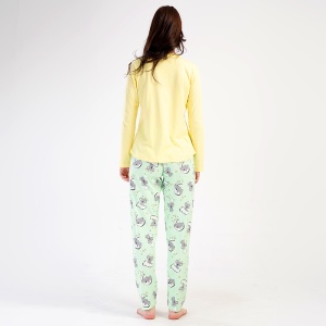 Pijamale Dama din Bumbac 100% Vienetta, Model 'Pure Love' Yellow. Prezentare pijama din spate.