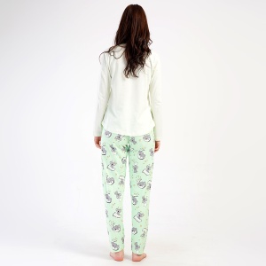 Pijamale Dama din Bumbac 100% Vienetta, Model 'Pure Love' Green. Pijama prezentată din spate.