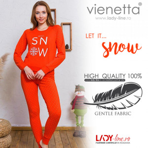 Pijama Dama din Bumbac Vatuita la Interior Vienetta Model 'Let it Snow' Red