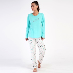 Women's Cotton Pajamas Vienetta Model ''Ladybug Love'' Mint Green | Romantic Comfort