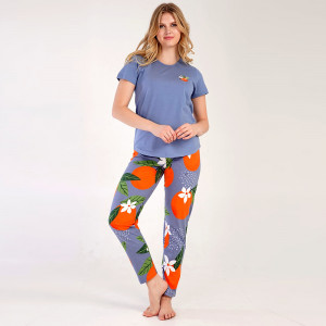 Pijamale Dama din Bumbac Vienetta, Model 'Warm Wishes' Blue 🍊