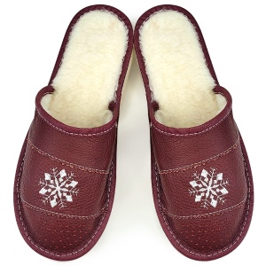 Women's Fur-lined Wool Slippers Model 'Let It Snow' Burgundy