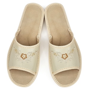Women's Genuine Leather Slippers, Model 'Akna' Ivory - Summer Collection